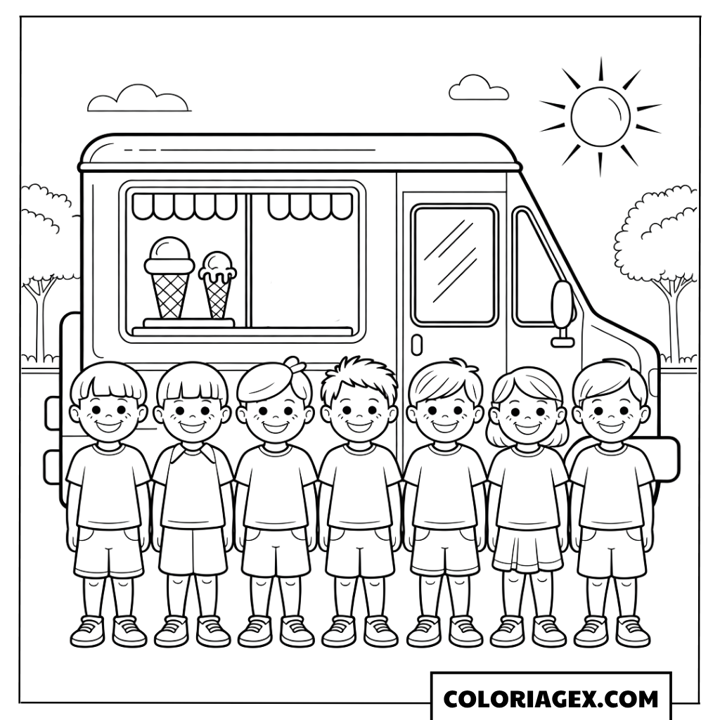Enfants devant le camion de glace coloriage