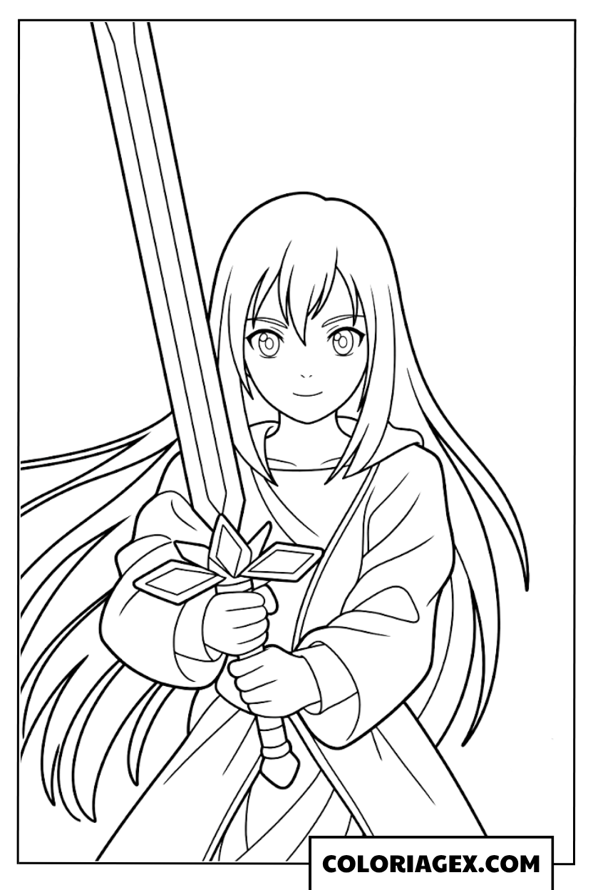 Fille anime aux longs cheveux coloriage