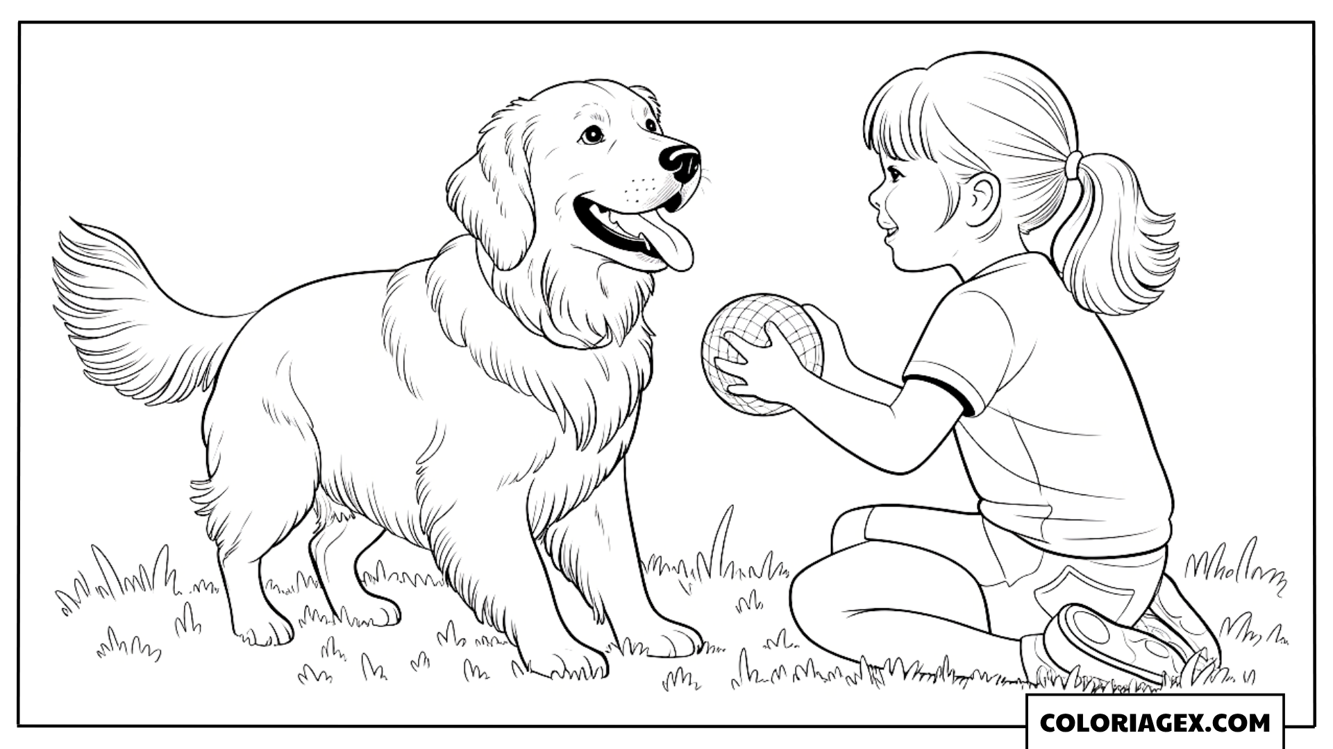 Fille avec son chien coloriage