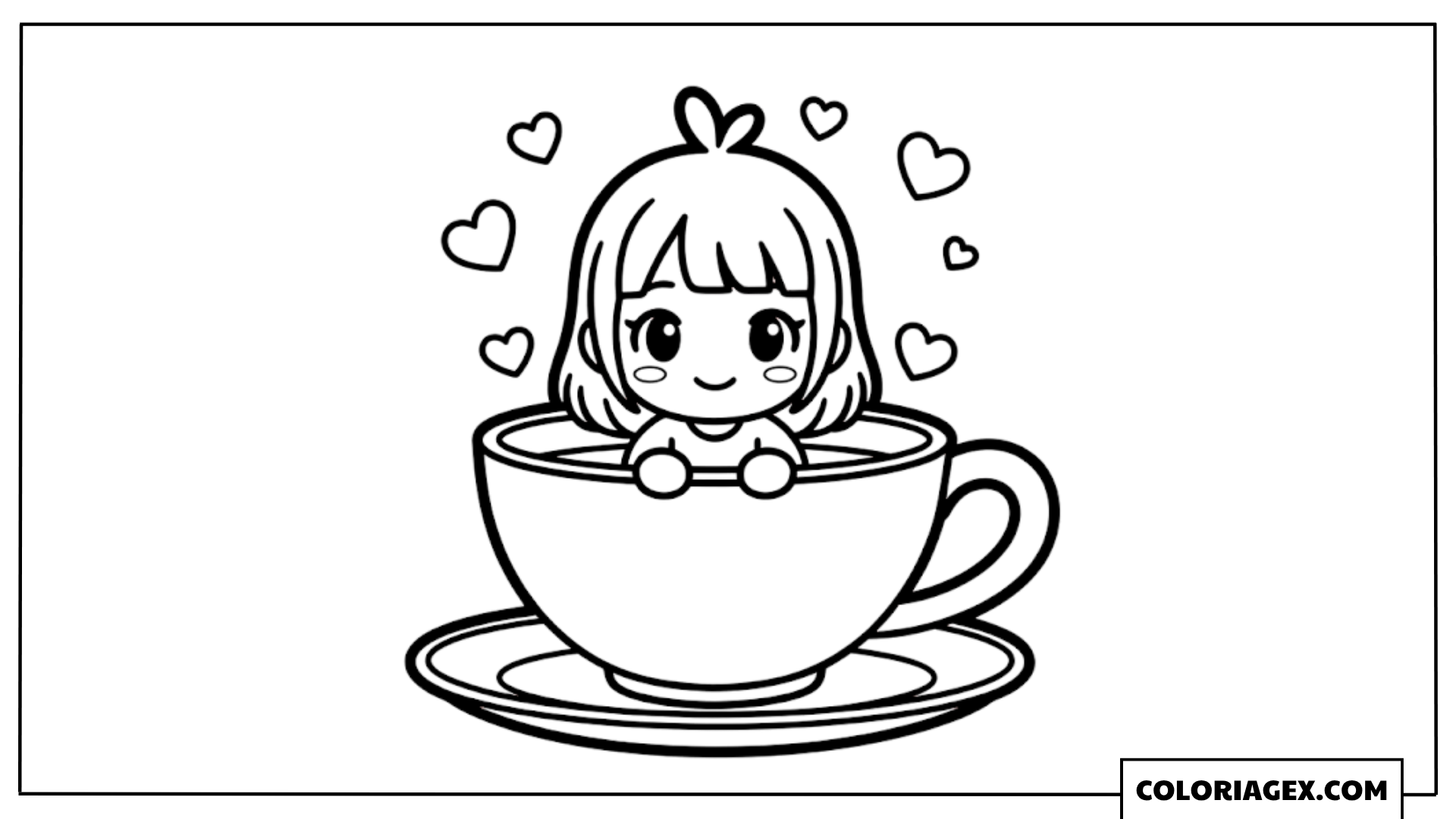 Fille dans une tasse de thé coloriage
