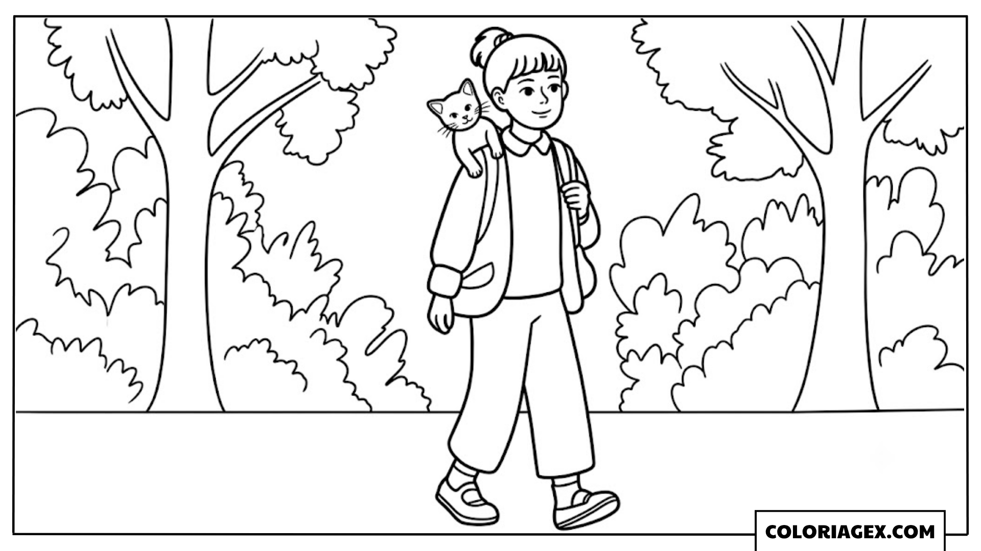 Fille en promenade coloriage