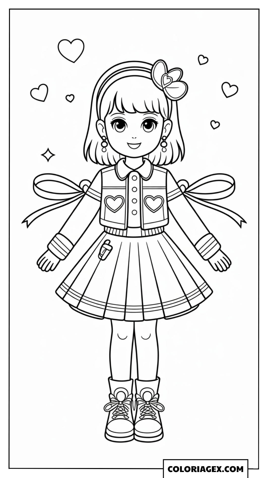 Fille kawaii en robe mignonne coloriage