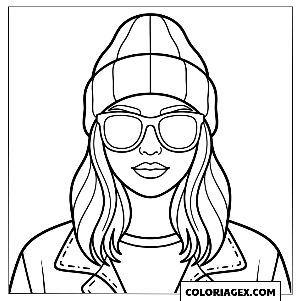 Fille stylée avec bonnet coloriage