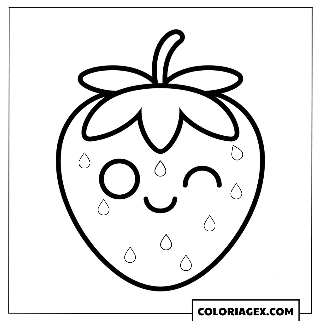 Fraise kawaii souriante coloriage