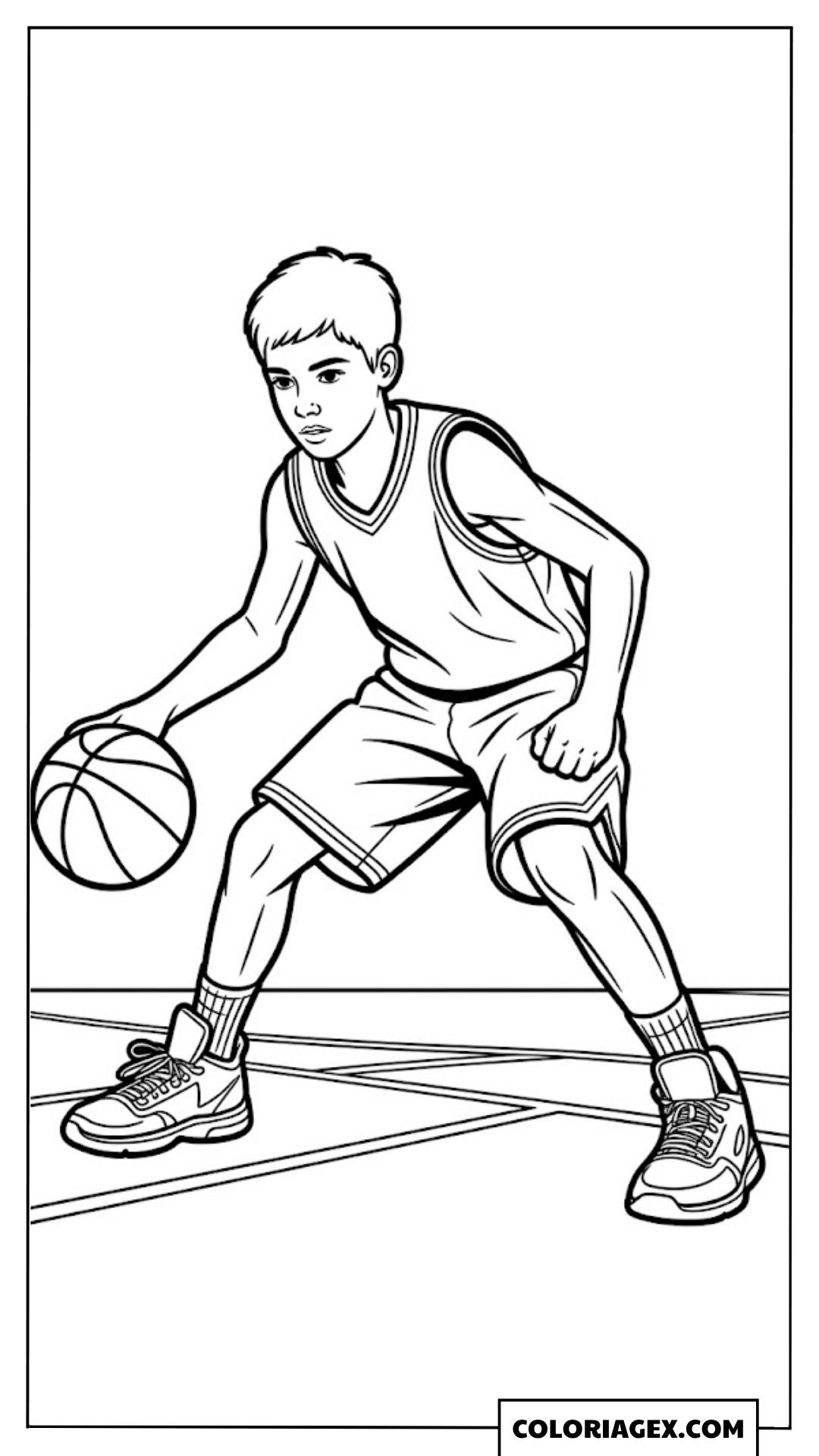 Garçon dribble au basket coloriage