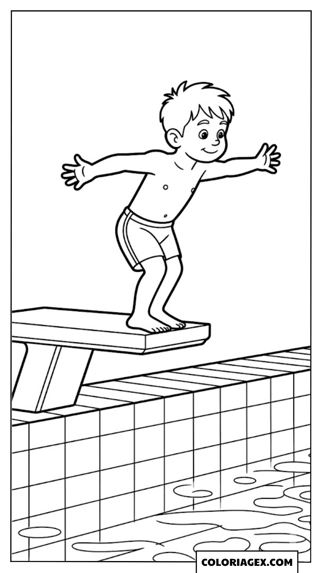 Garçon plonge du tremplin coloriage