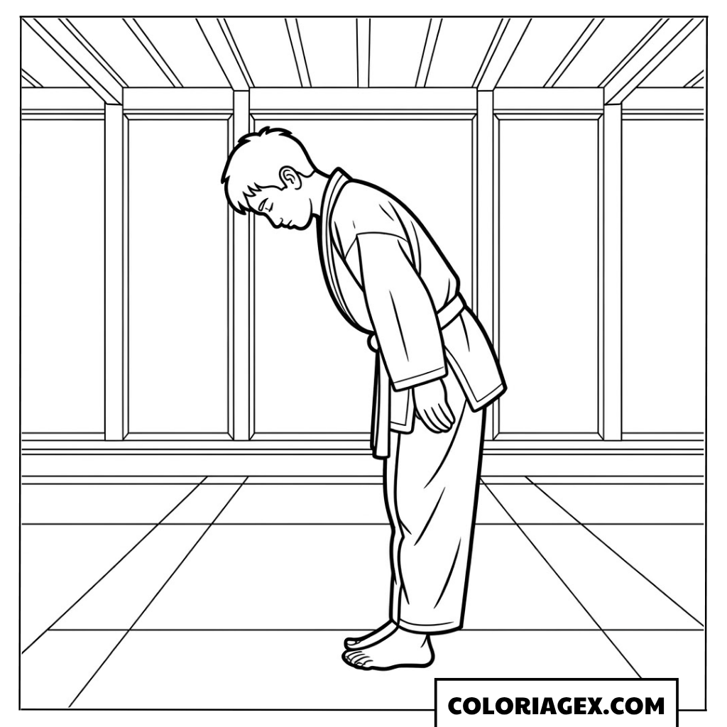 Garçon salue en judo coloriage