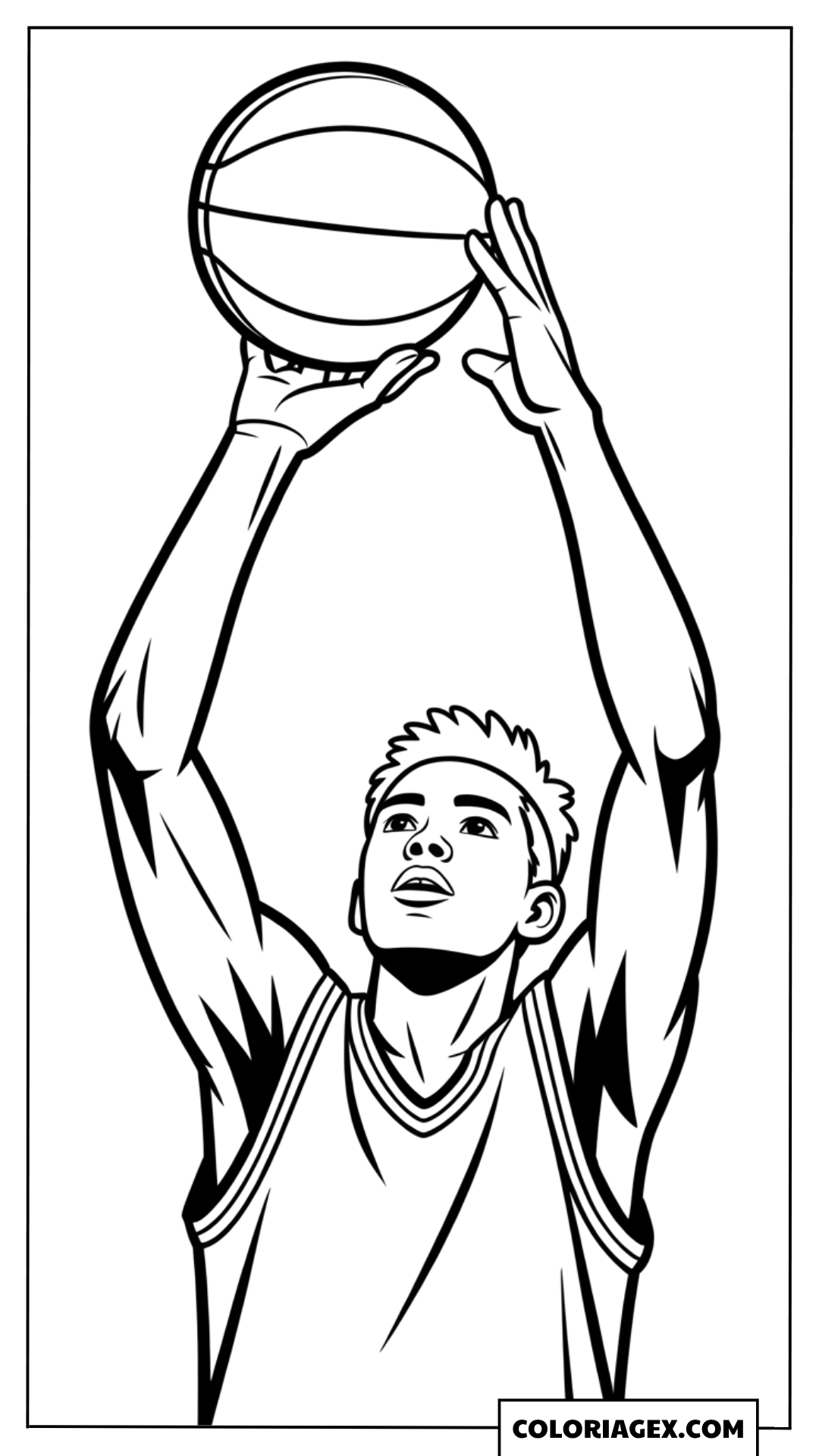 Garçon shoote au basket coloriage
