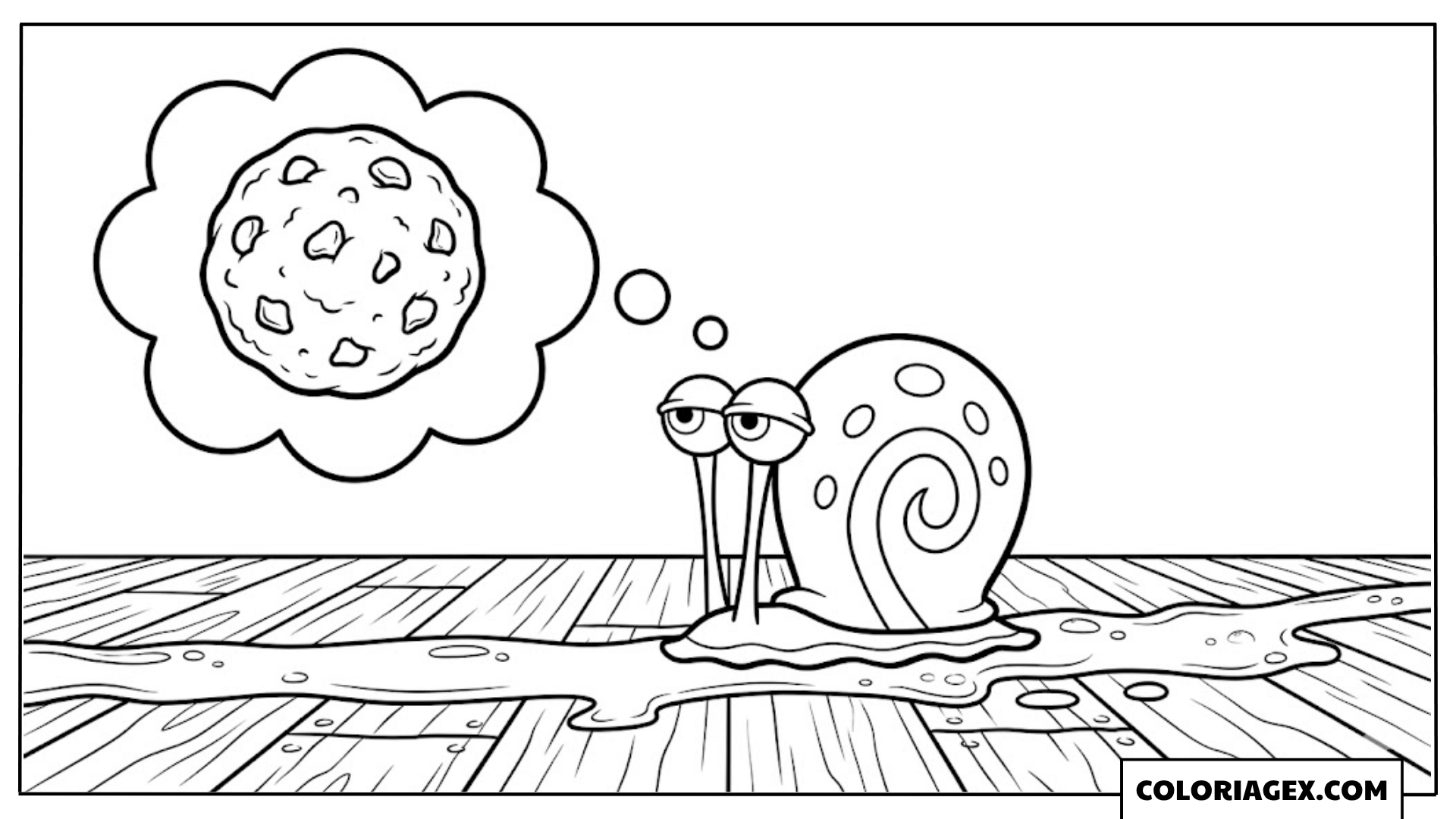Gary le escargot rêve d'un cookie à colorier