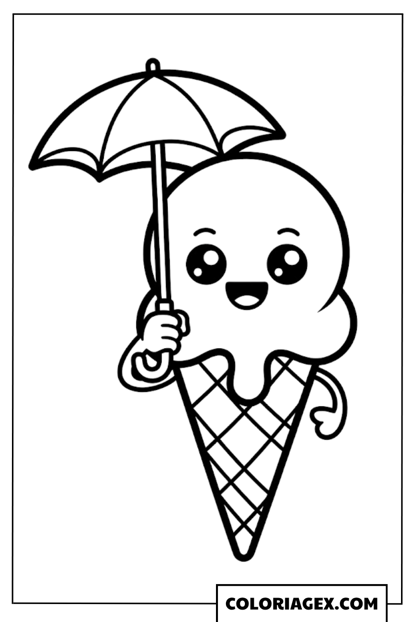 Glace en cornet avec parapluie coloriage