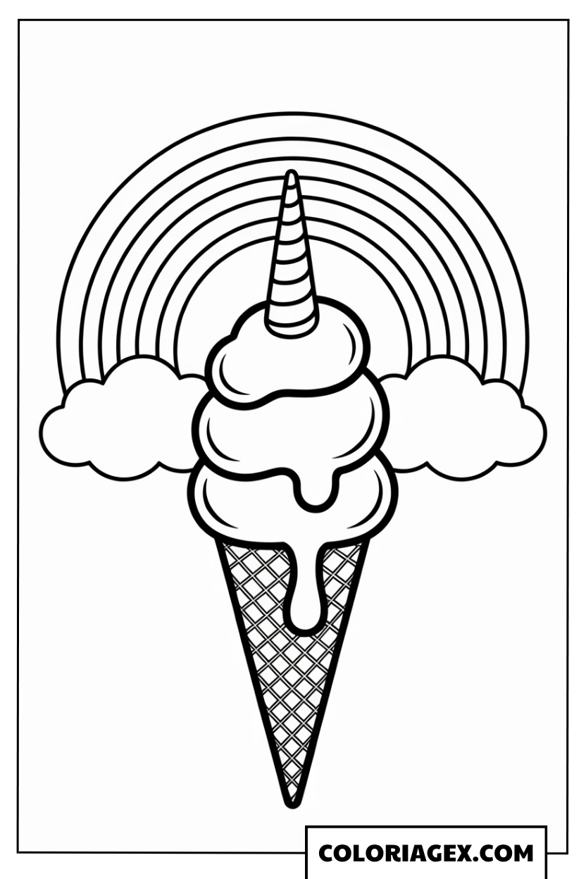 Glace licorne arc-en-ciel coloriage