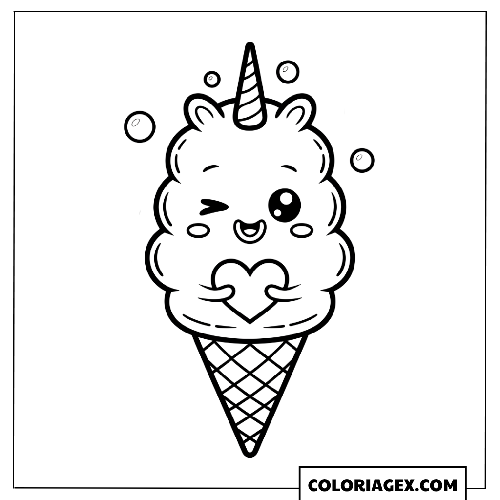 Glace licorne kawaii coloriage