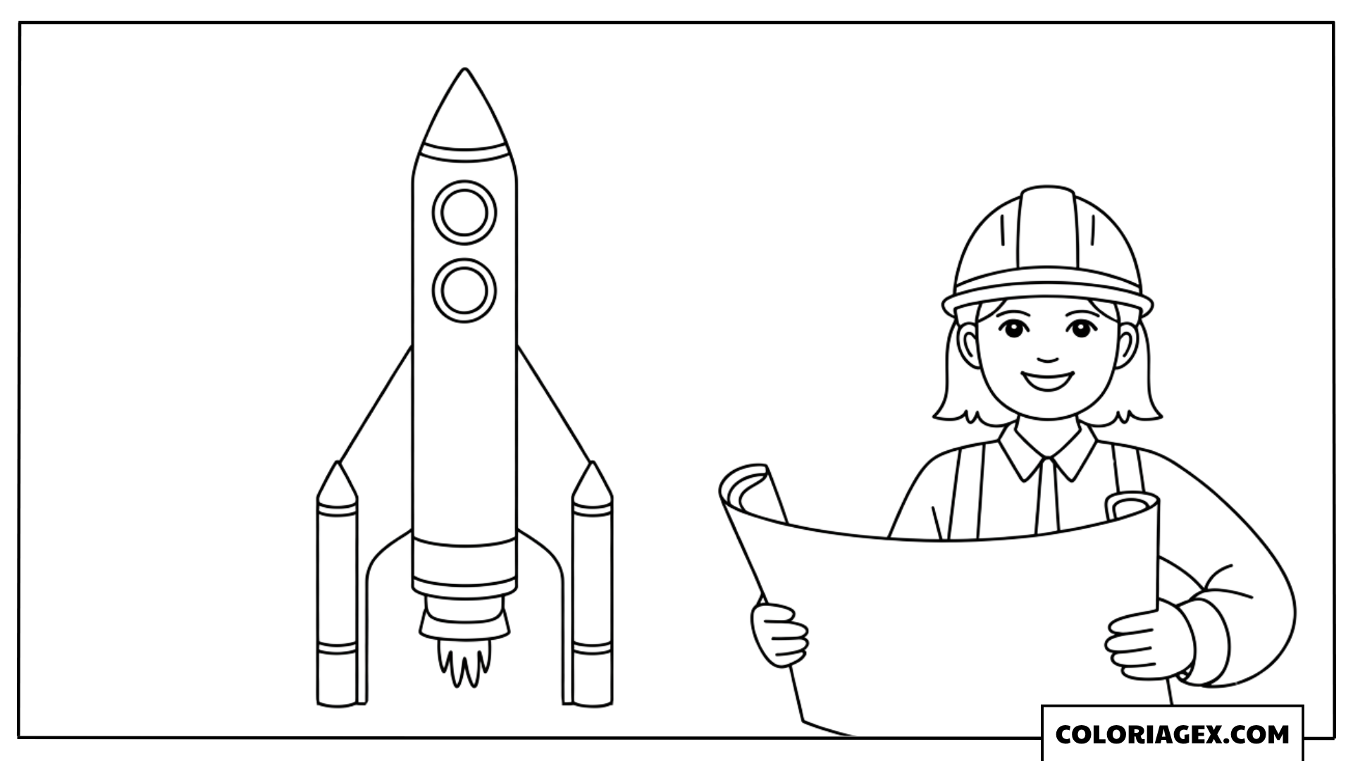 Ingénieure avec fusée coloriage