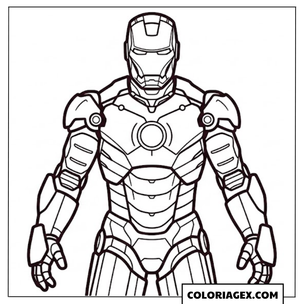 Iron Man debout en armure coloriage