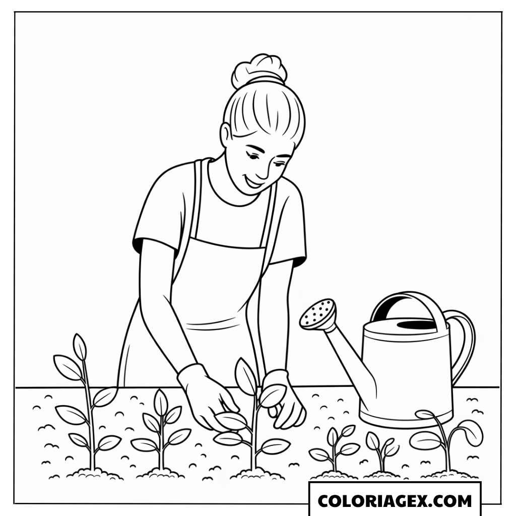 Jardinière avec arrosoir coloriage