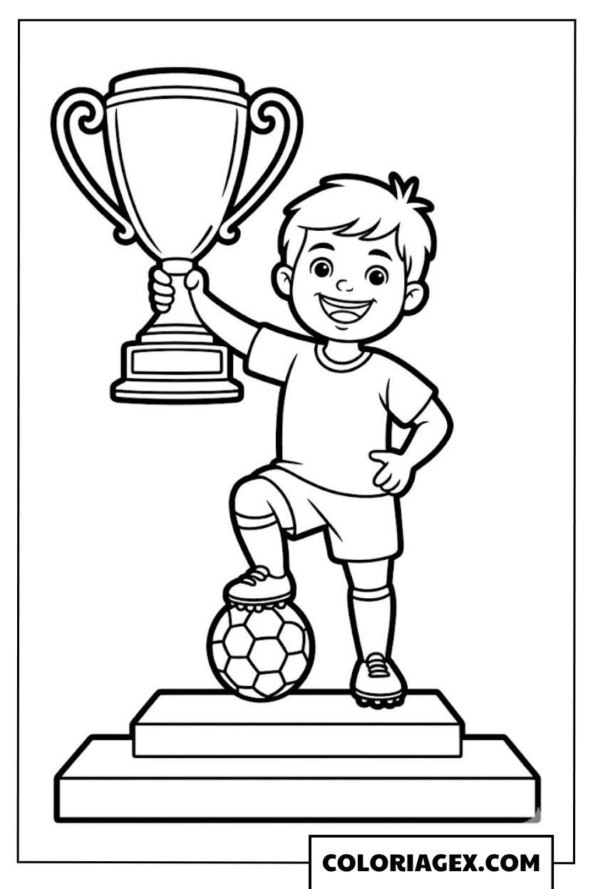 Jeune champion avec trophée coloriage