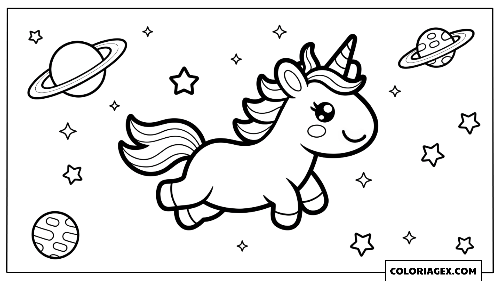 Licorne kawaii dans l’espace à colorier