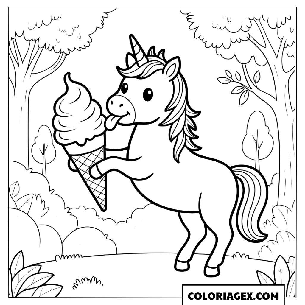 Licorne mange une glace coloriage