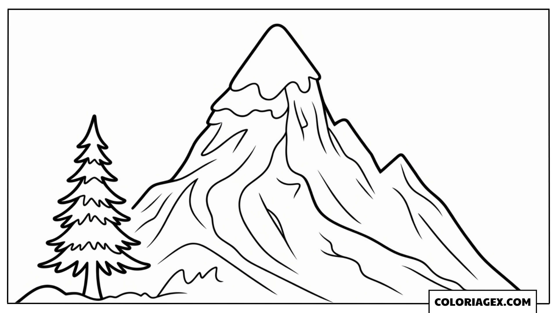 Montagne et sapin coloriage
