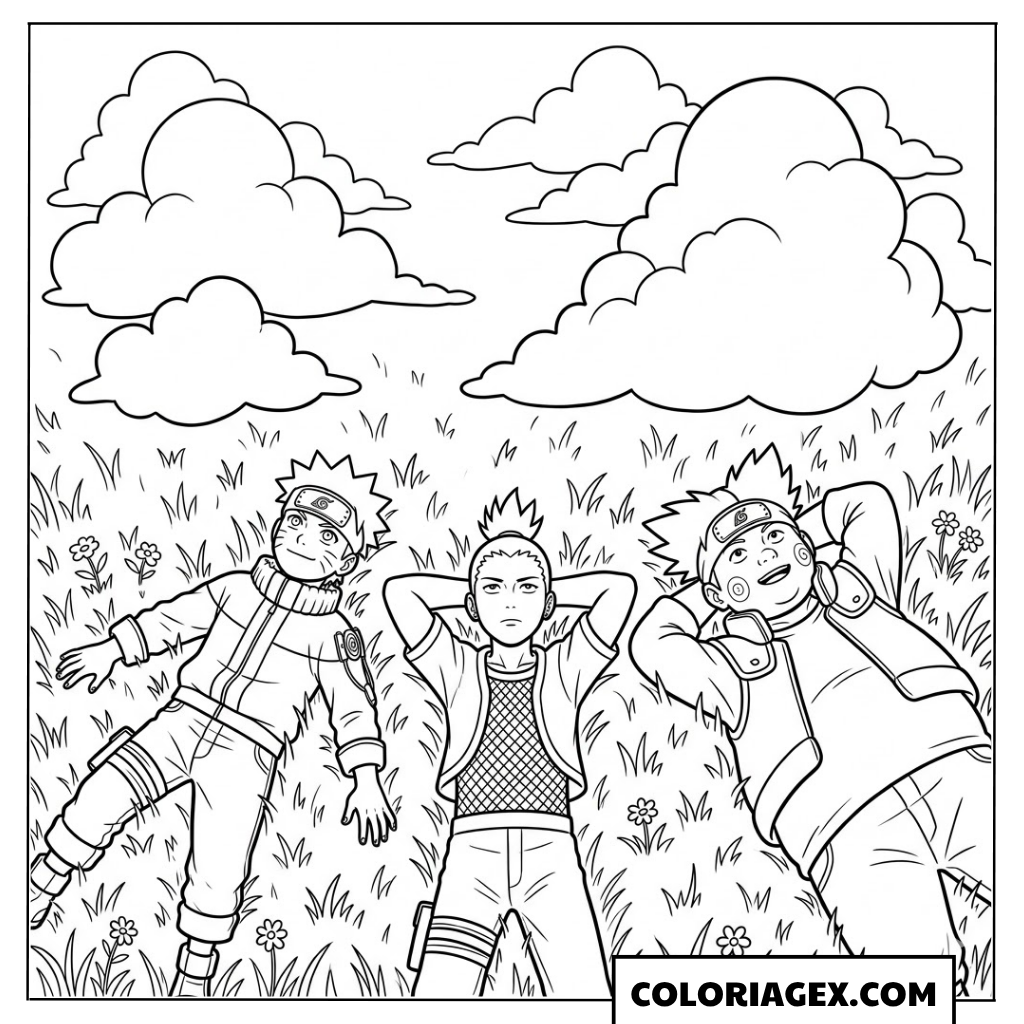 Naruto, Shikamaru et Choji se reposent à colorier