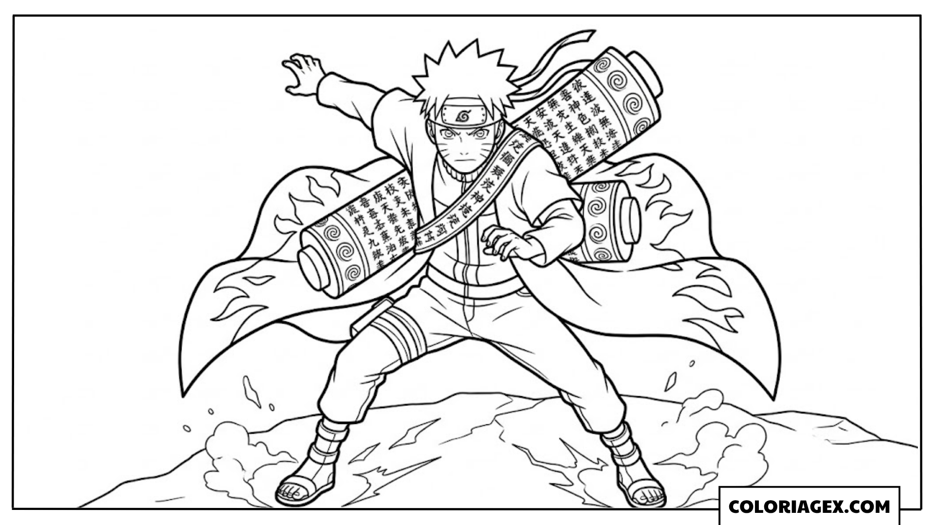 Naruto avec les parchemins à colorier