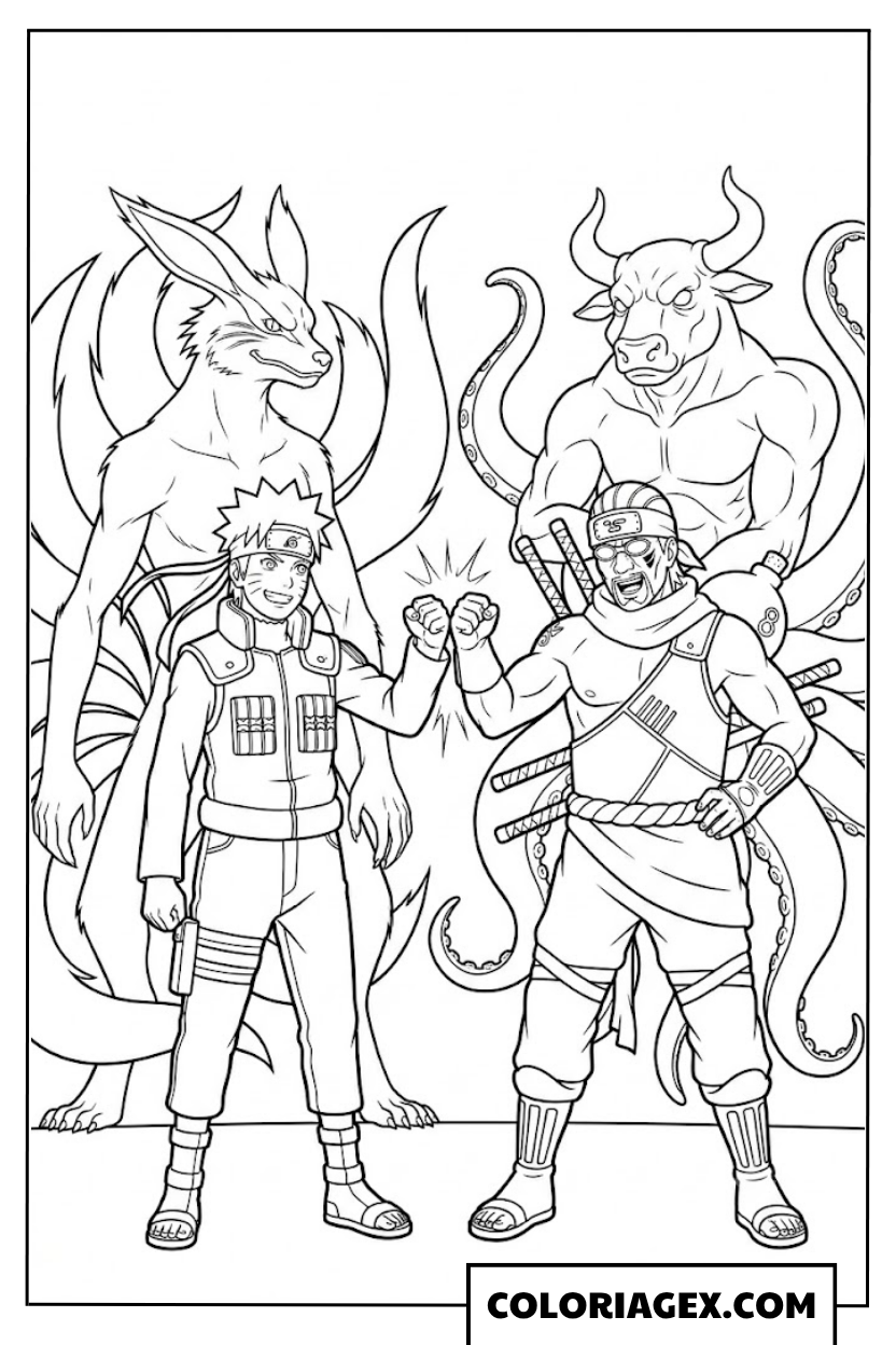 Naruto avec ses invocations à colorier