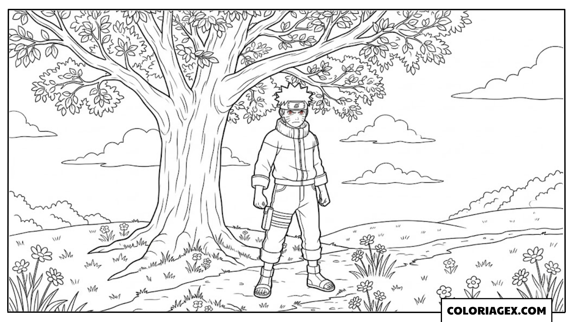 Naruto dans la prairie à colorier