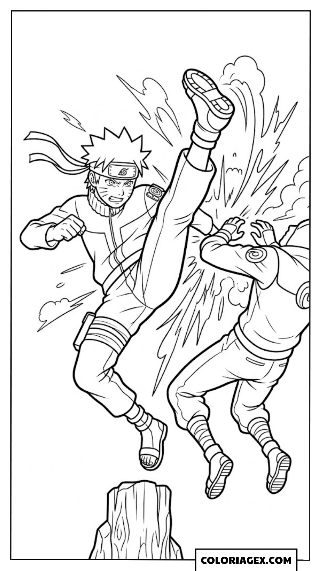 Naruto donne un coup de pied puissant à colorier