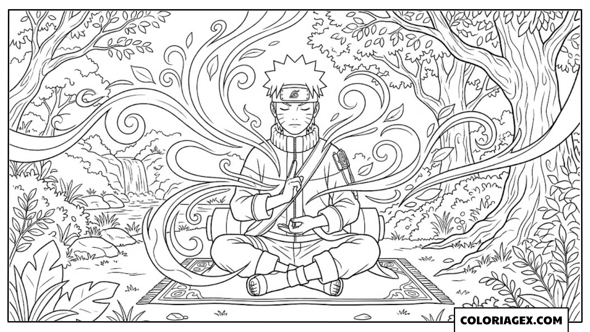 Naruto en Mode Ermite sous l’arbre à colorier