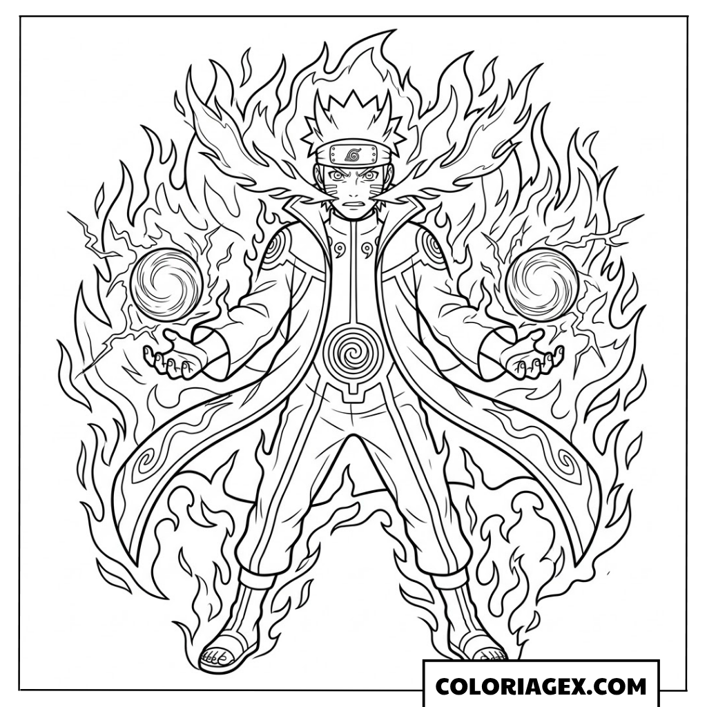 Naruto en mode Rikudo enflammé à colorier