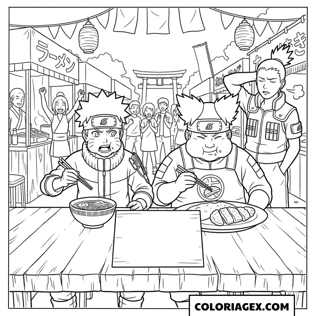 Naruto et Choji mangent à la fête à colorier