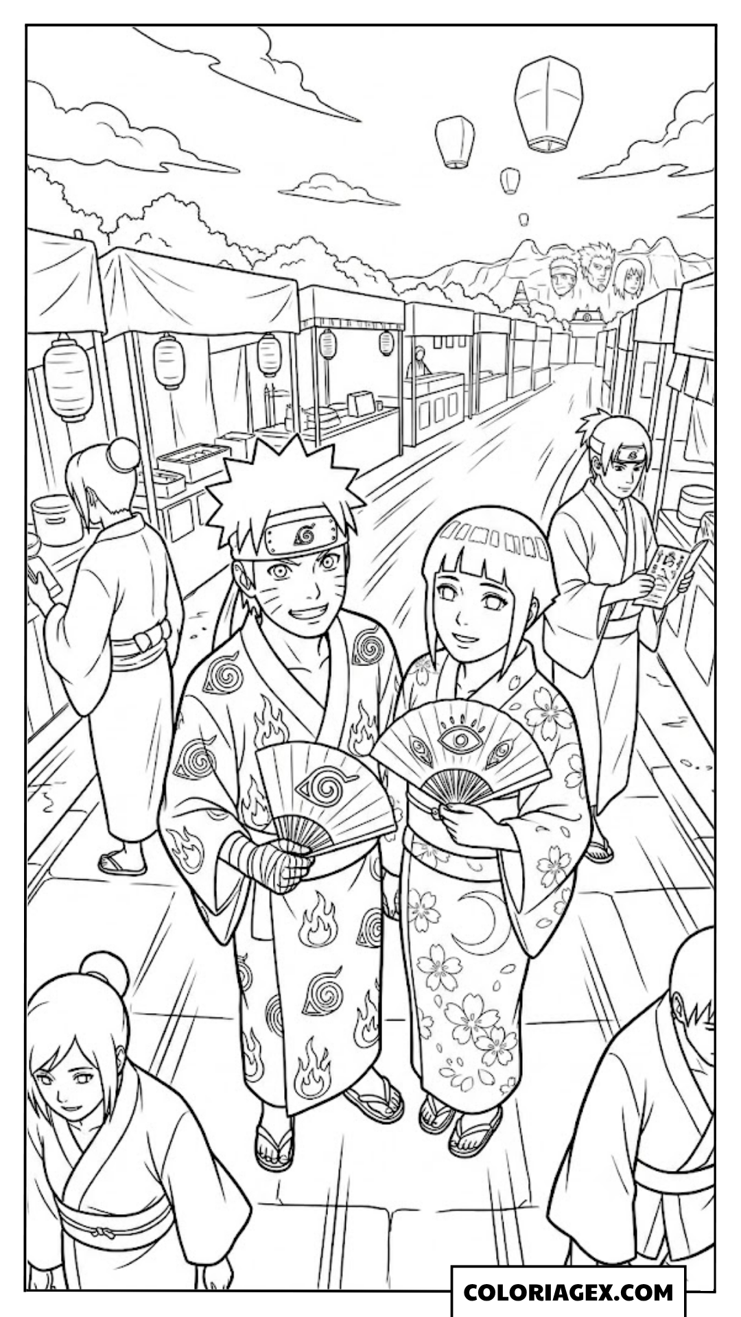 Naruto et Hinata à la fête du village à colorier