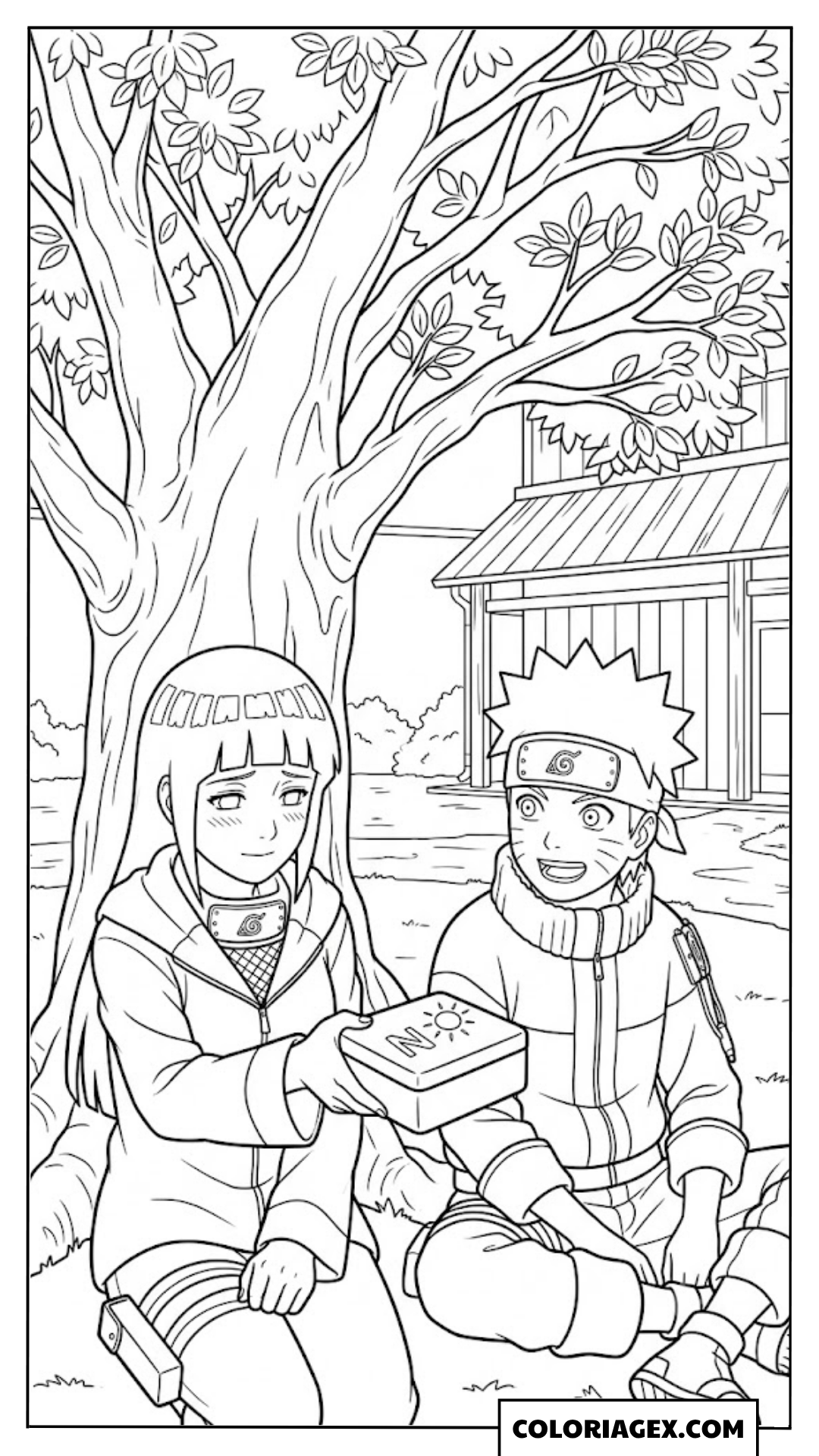 Naruto et Hinata sous l’arbre à colorier