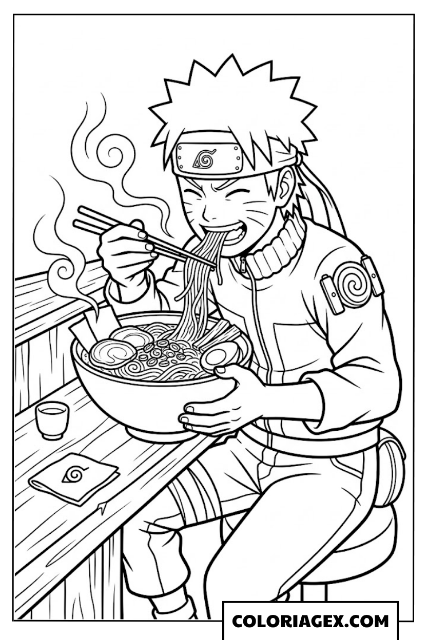 Naruto mange des ramen à colorier