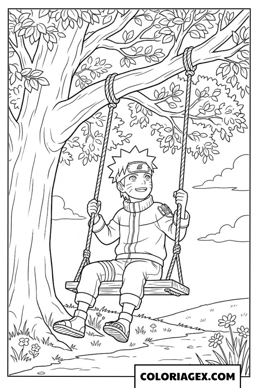 Naruto sur la balançoire à colorier