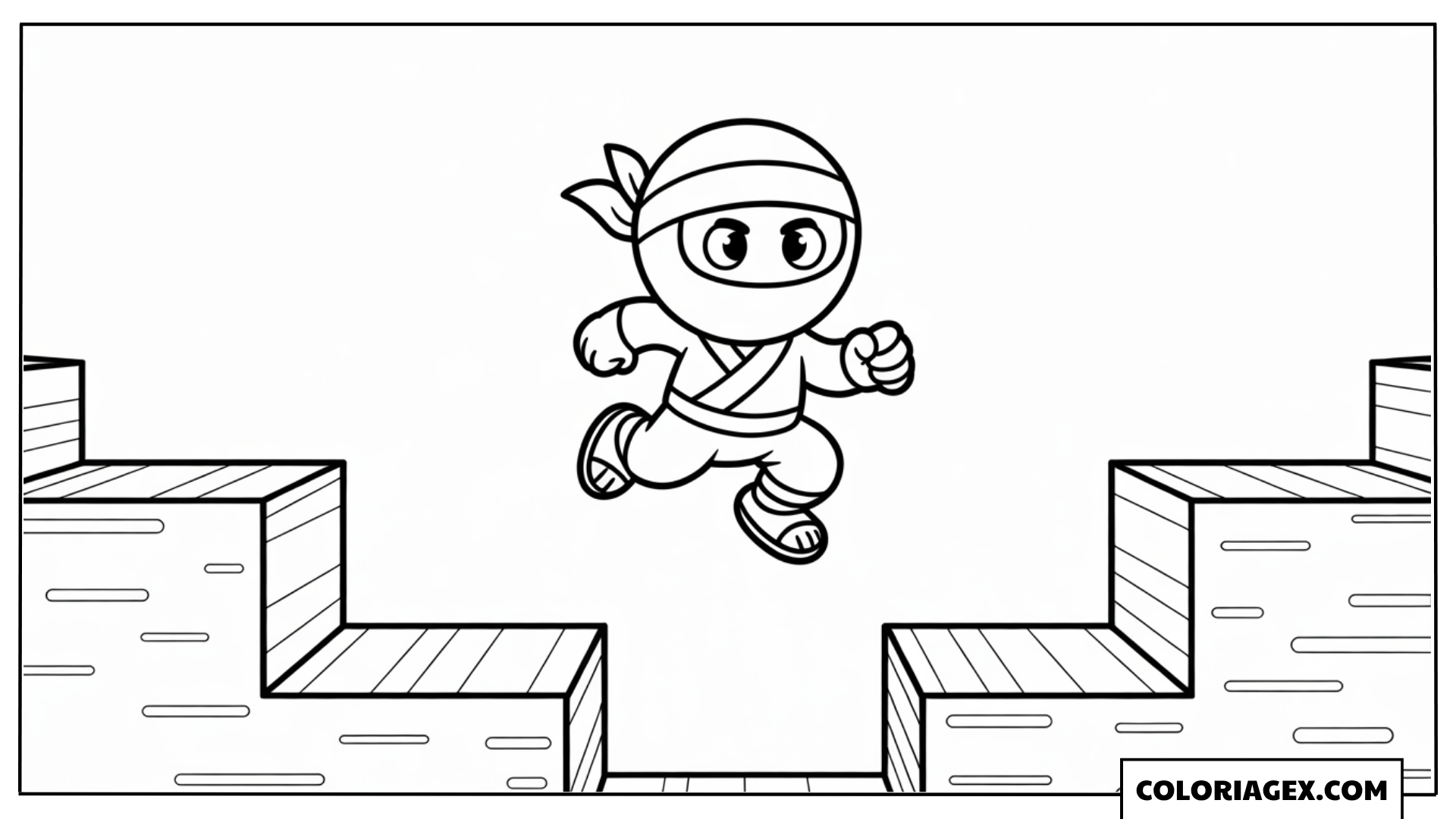 Ninja kawaii en saut coloriage