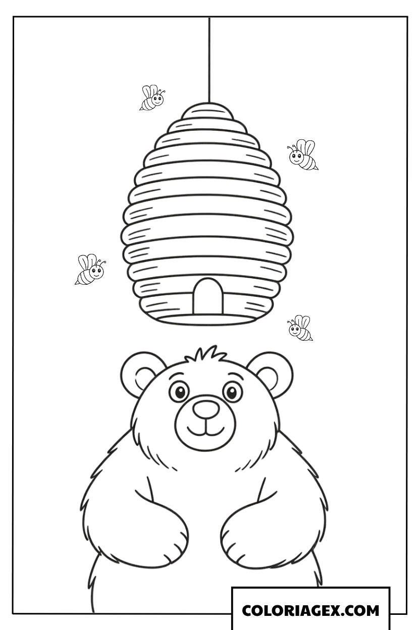 Ours avec ruche suspendue à colorier
