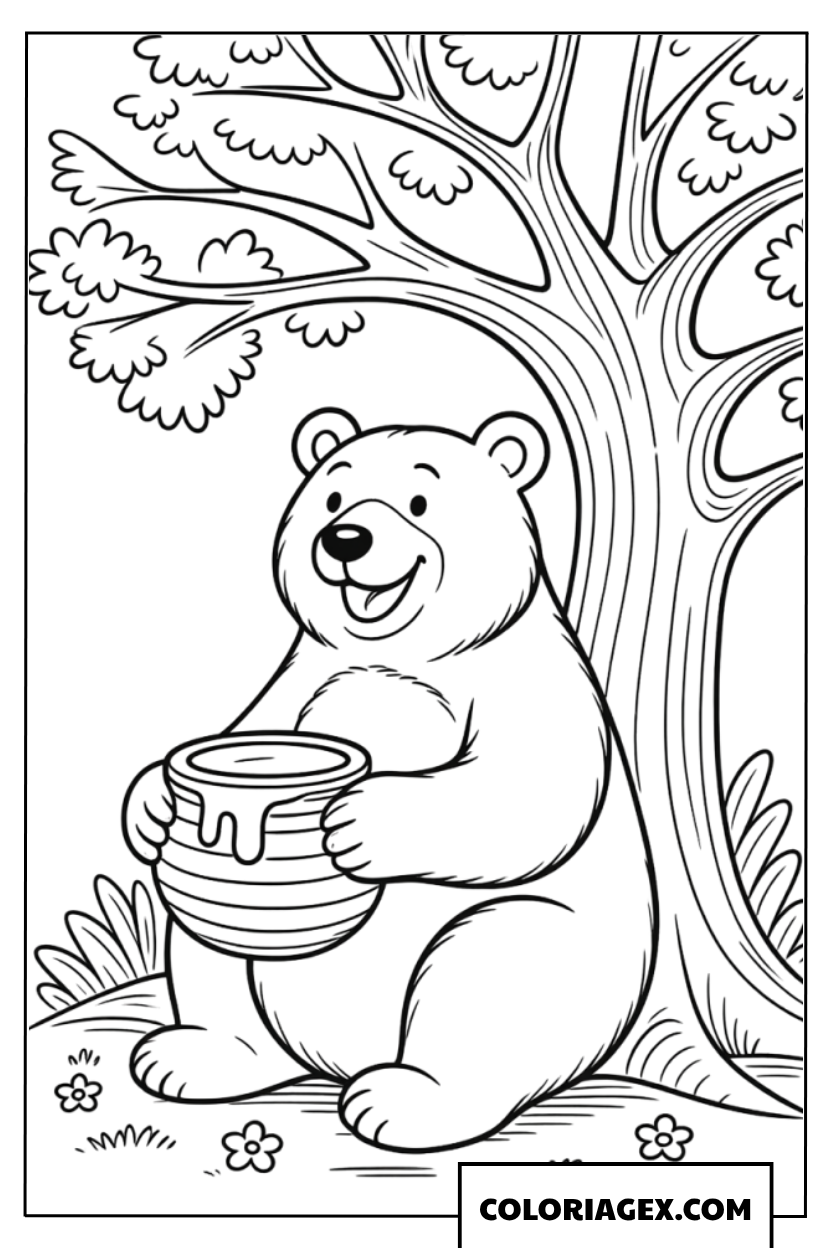 Ours avec un pot de miel à colorier