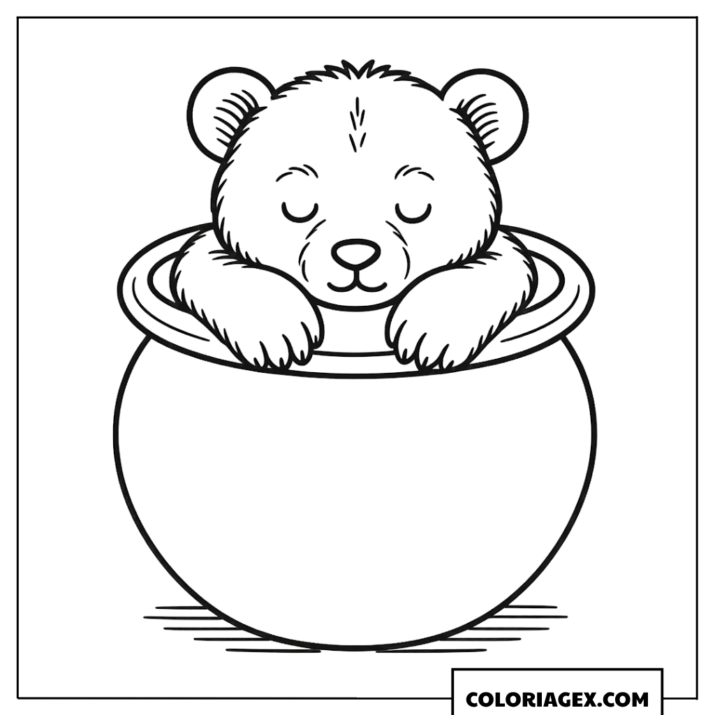 Ours dans un grand pot de miel à colorier
