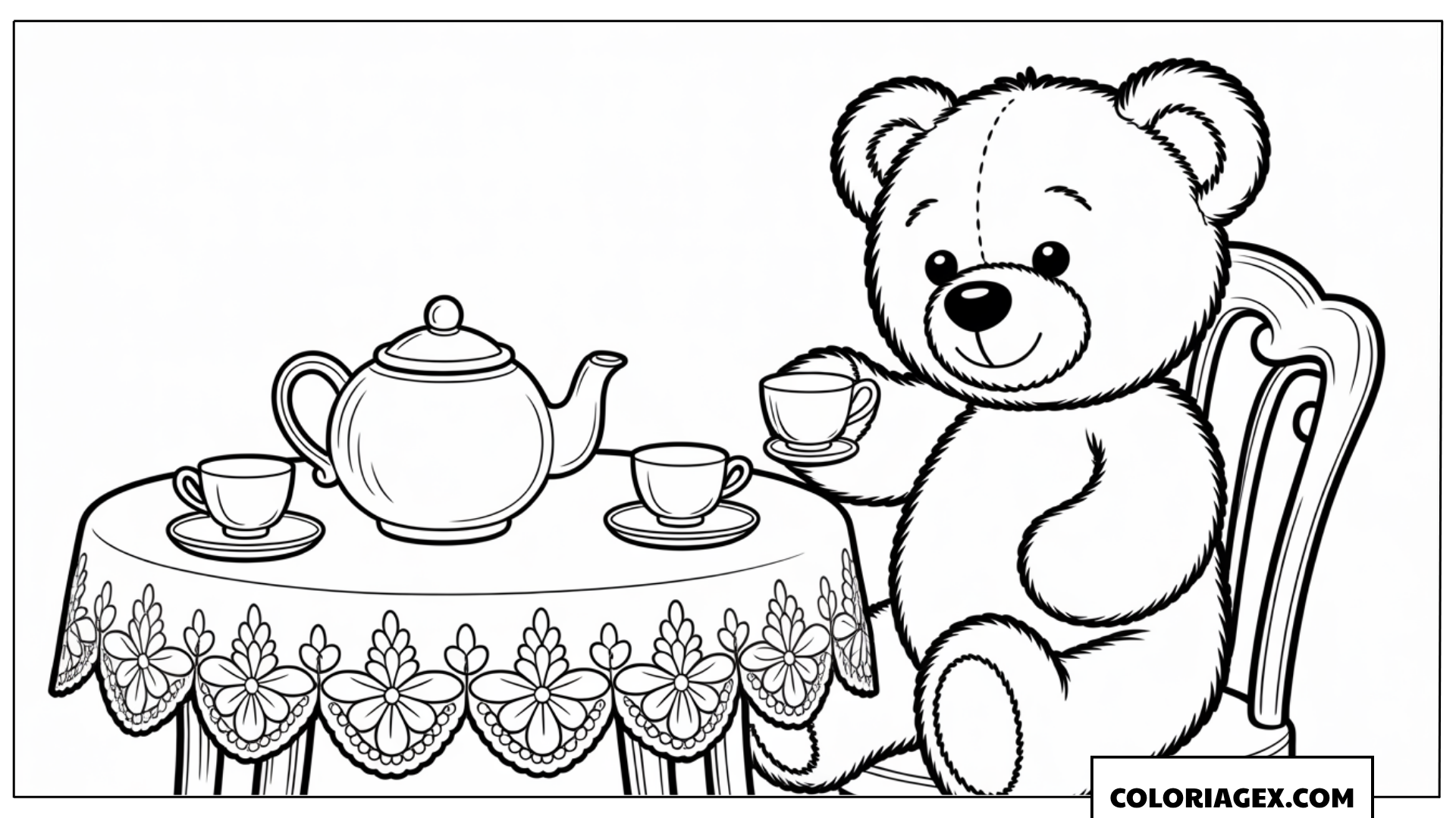 Ours en peluche à l’heure du thé à colorier