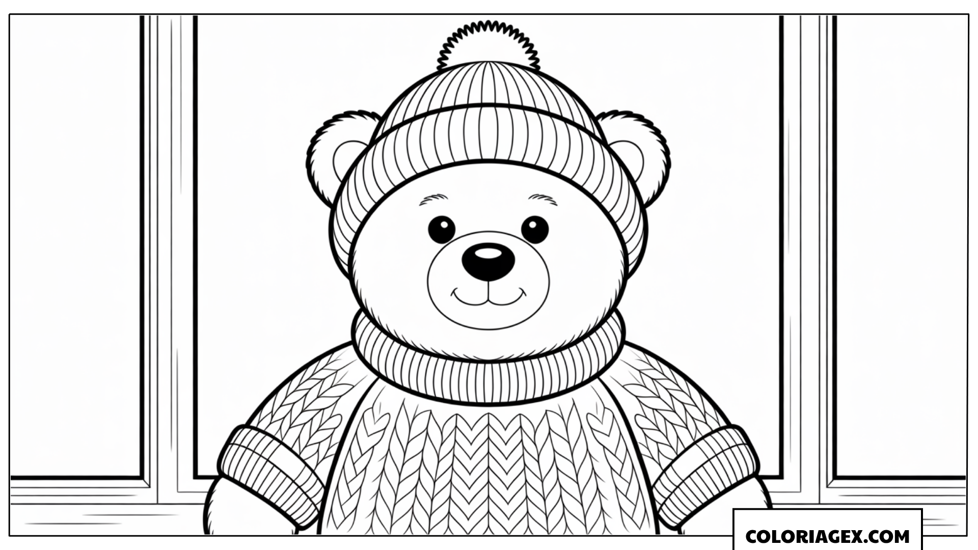 Ours en peluche en tenue d’hiver à colorier
