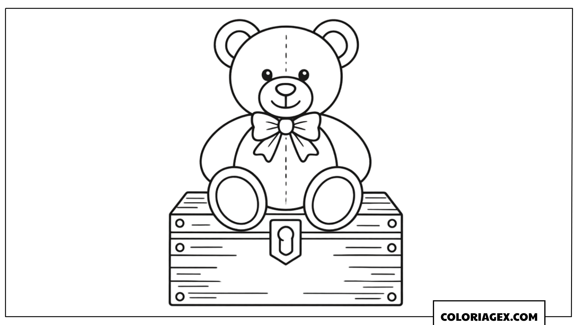 Ours en peluche sur un coffre à colorier