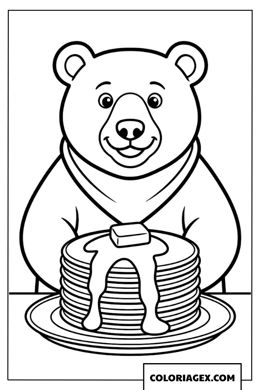 Ours mangeant des pancakes au miel à colorier