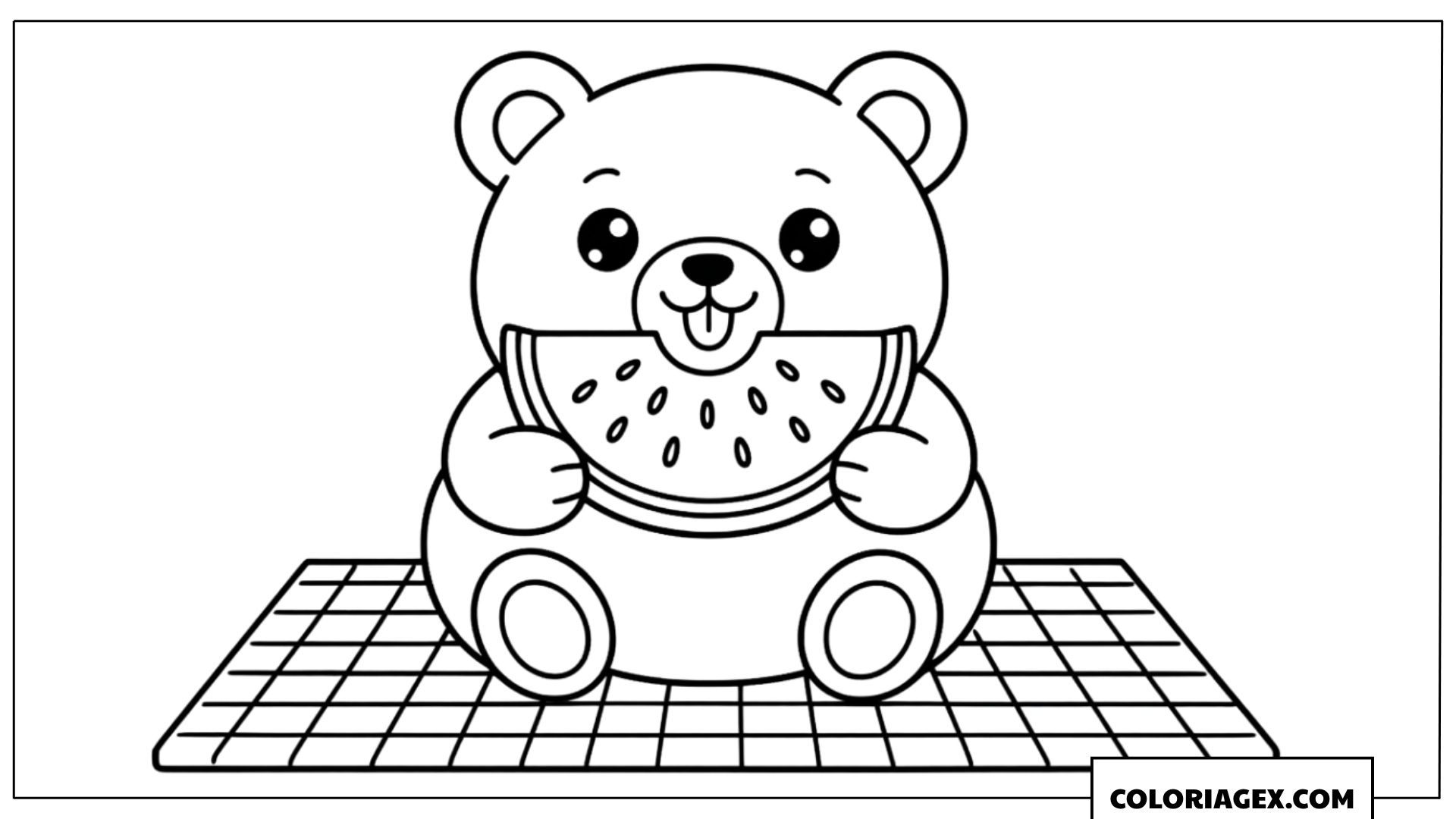 Ours mangeant une pastèque à colorier