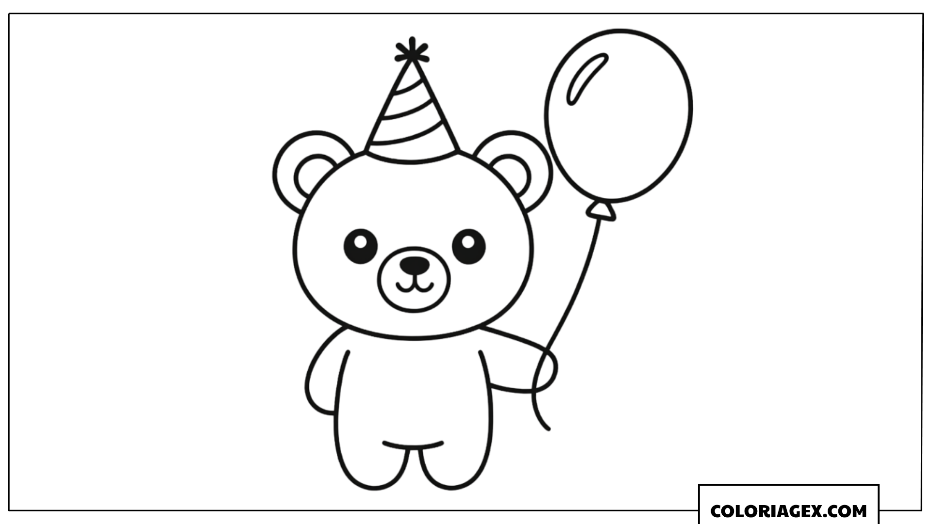 Ours mignon avec chapeau de fête et ballon à colorier