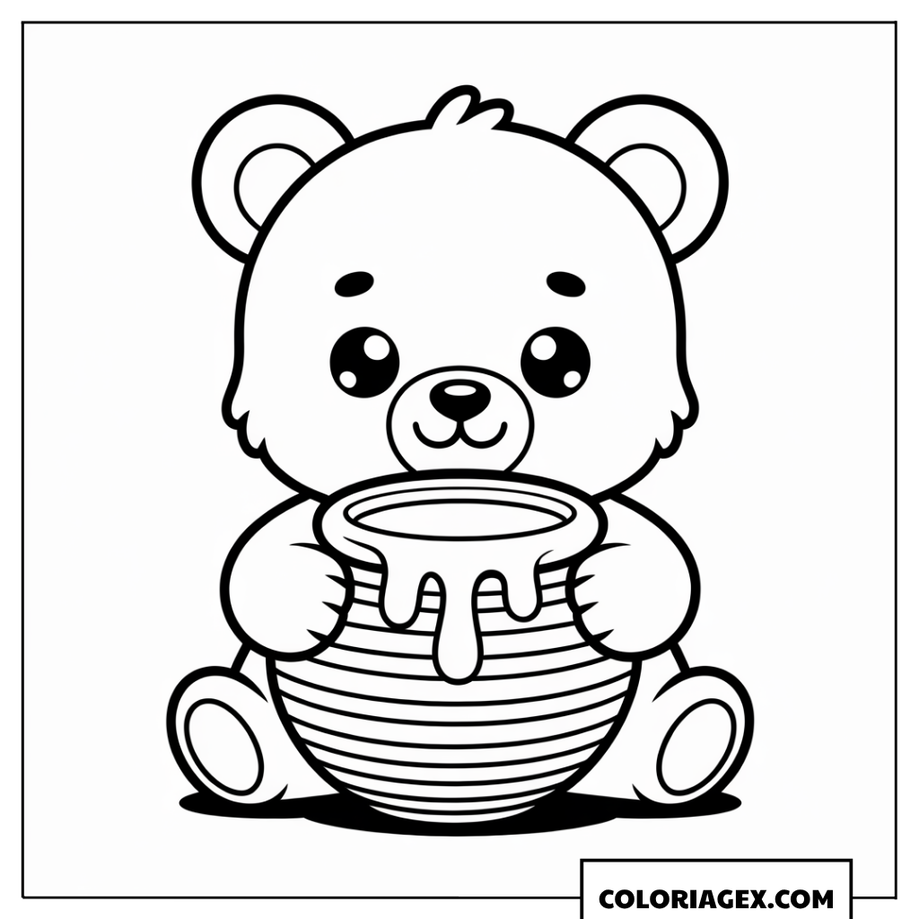 Ours mignon avec pot de miel à colorier