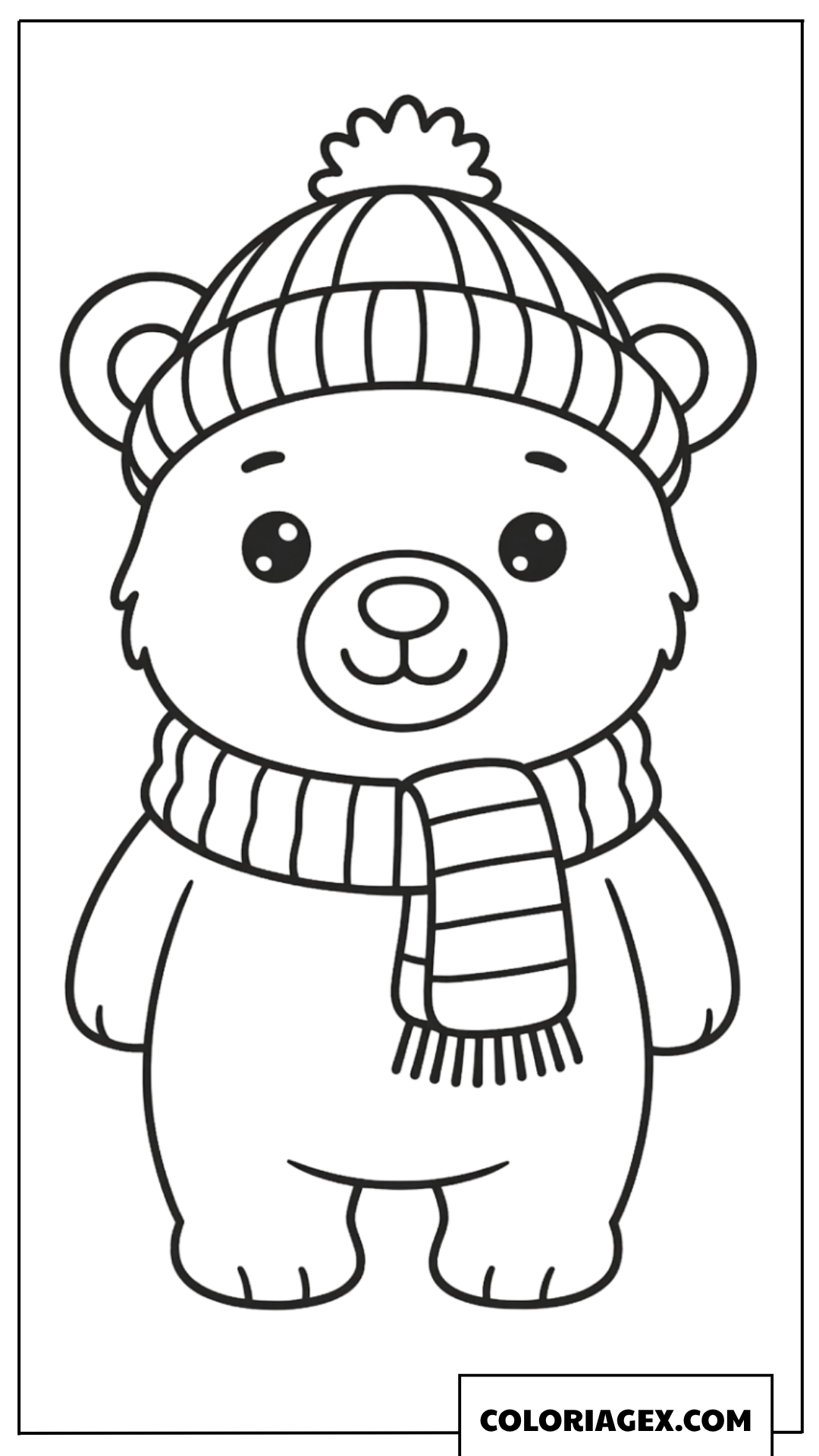 Ours polaire avec bonnet et écharpe à colorier