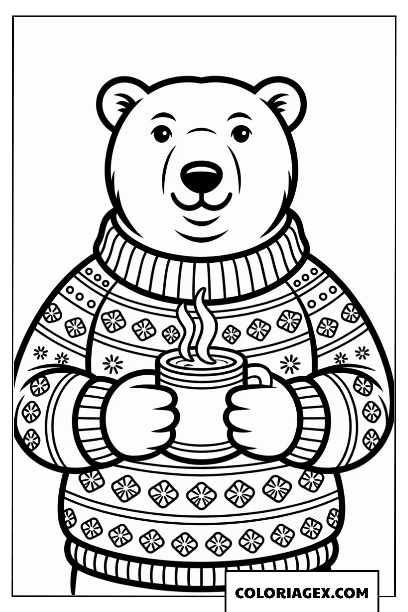 Ours polaire avec pull de Noël à colorier