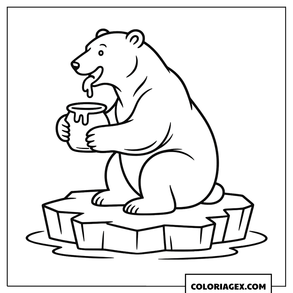 Ours polaire avec tasse de miel à colorier