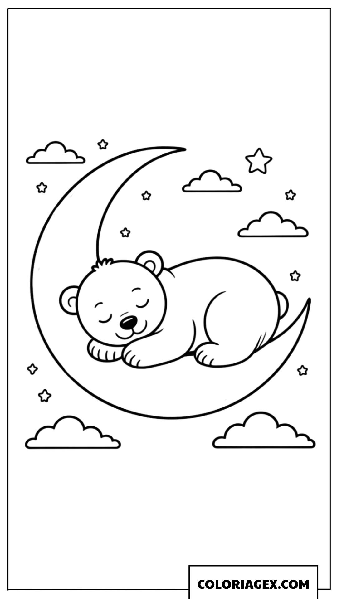 Ours polaire dormant sur la lune à colorier